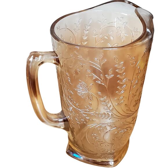 Vintage Jeanette Carnival Glass Pitcher Floragold Louisa 8.5" Iridescent - Picture 5 of 11